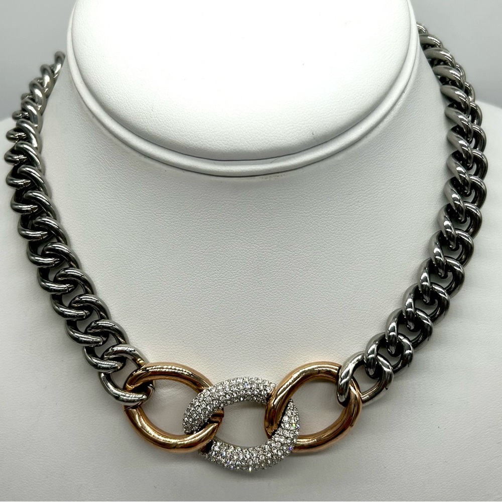 Swarovski Crystal Bound Pave Rose Gold and Gunmetal Necklace